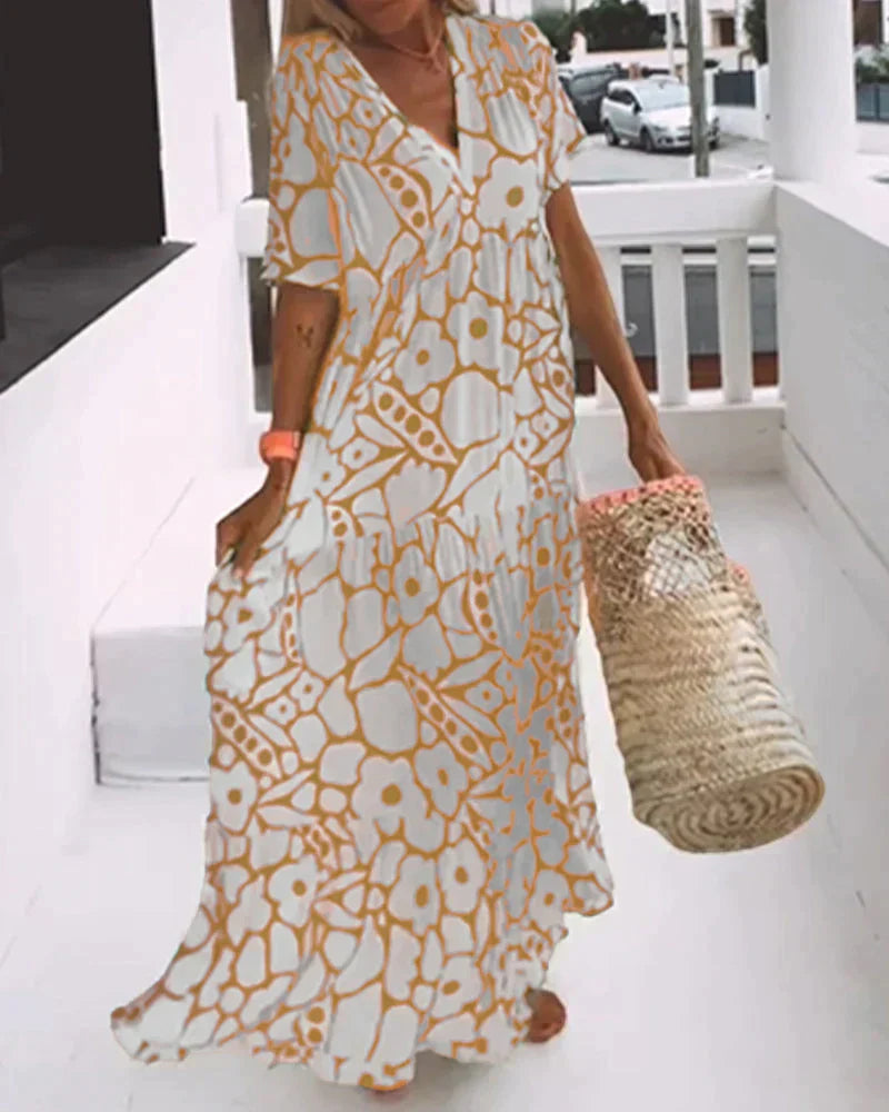 Robe Ample à Imprimé avec Décolleté en V - 💖 SPÉCIAL FÊTE DES MÈRES 👩‍🦳