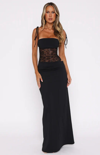 Robe Maxi Femme en Dentelle Transparente pour Soirées Élégantes