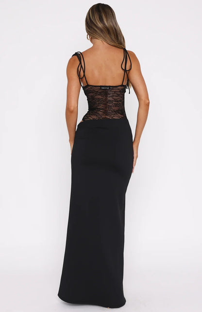 Robe Maxi Femme en Dentelle Transparente pour Soirées Élégantes