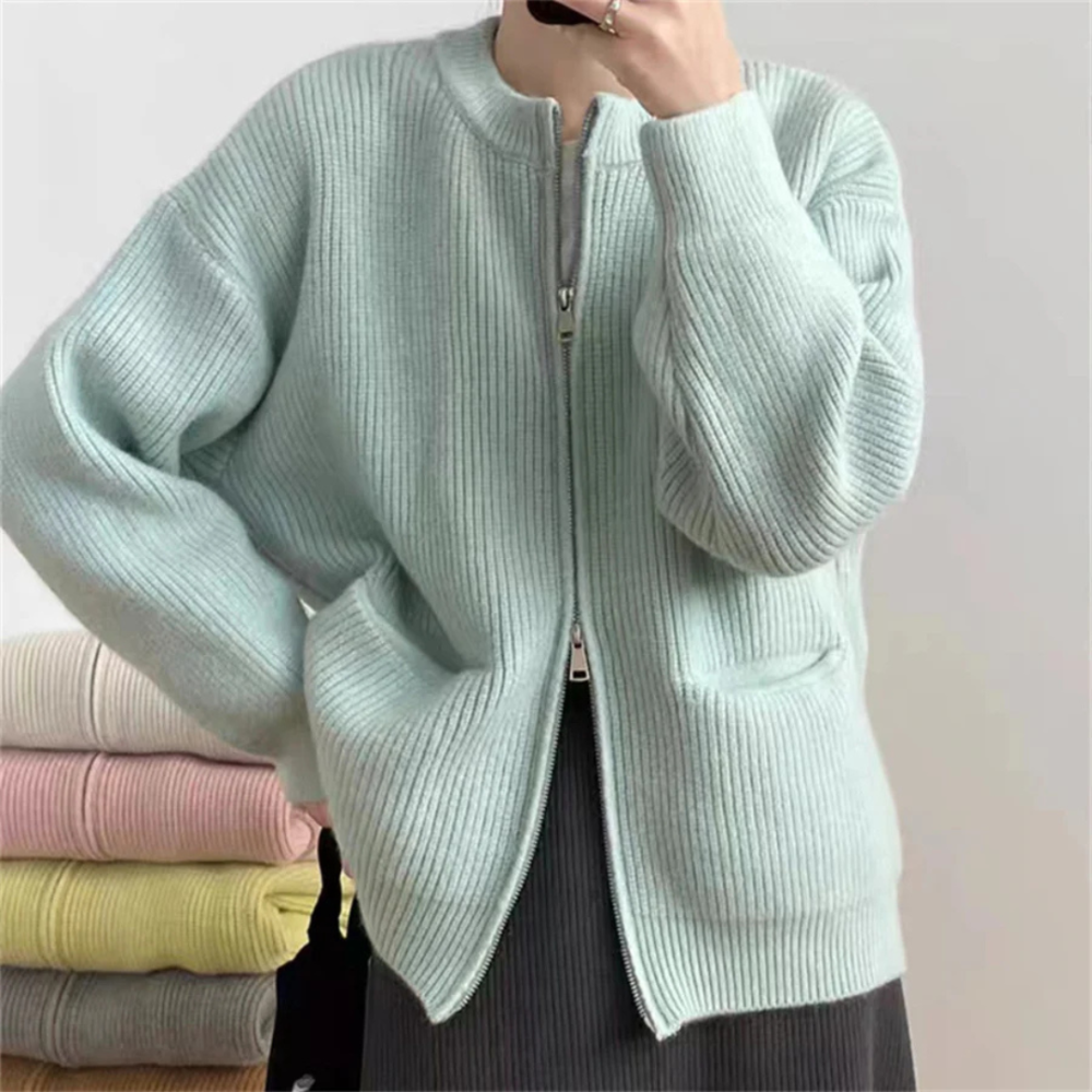 Cardigan élégant zippé pour femmes grande taille confortable