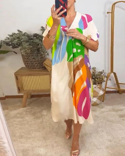 Robe décontractée à imprimé feuilles colorées - 💖 SPÉCIAL FÊTE DES MÈRES 👩‍🦳