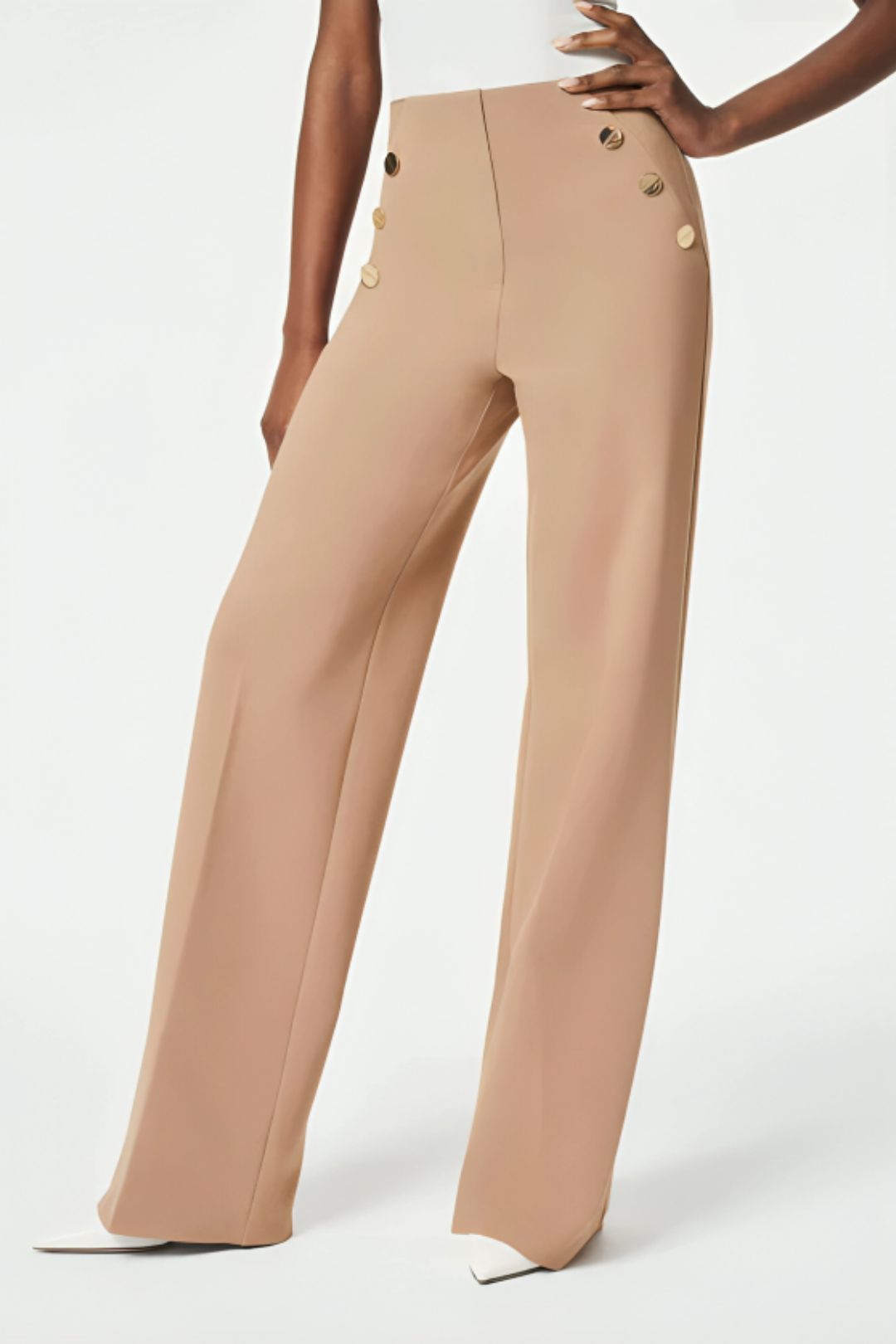SILIA | Pantalon Taille Haute à Boutons Dorés
