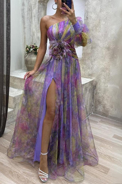 Robe Longue Asymétrique à Fleurs Kayla