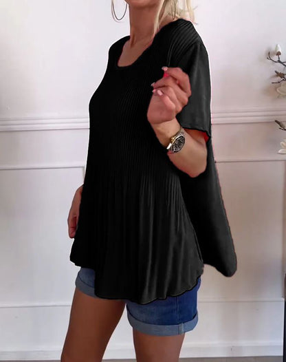 Blouse plissée col rond uni