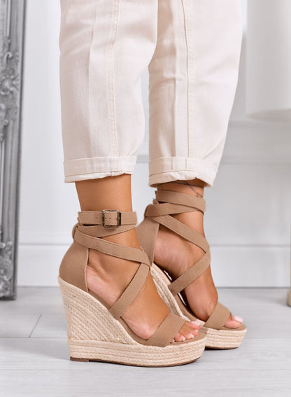Sandales espadrilles à semelle compensée et brides croisées