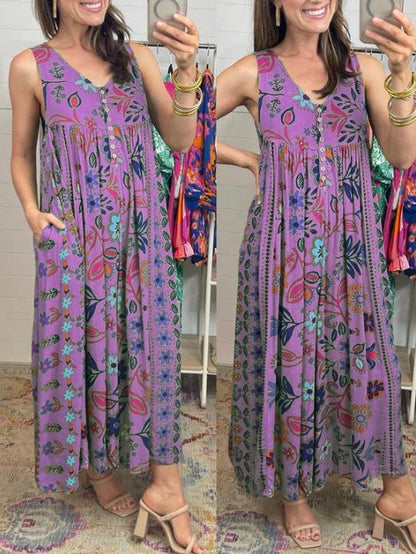 Combinaison ample sans manches à imprimé floral vintage