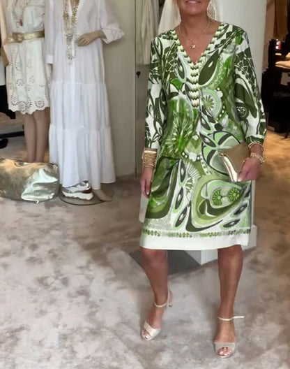 Robe décontractée à imprimé rétro et col en V - 💖 SPÉCIAL FÊTE DES MÈRES 👩‍🦳