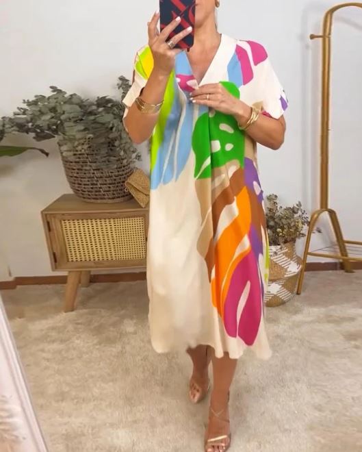 Robe décontractée à imprimé feuilles colorées