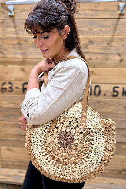 Sac Paille Pamana Rond Camel