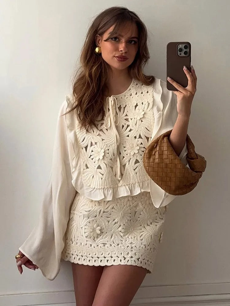 Chemise en maille décontractée à taille nouée avec détail en point ajouré