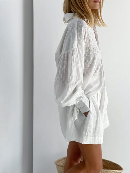 Ensemble Chemise Longue Manche Large Et Short Chic Femme