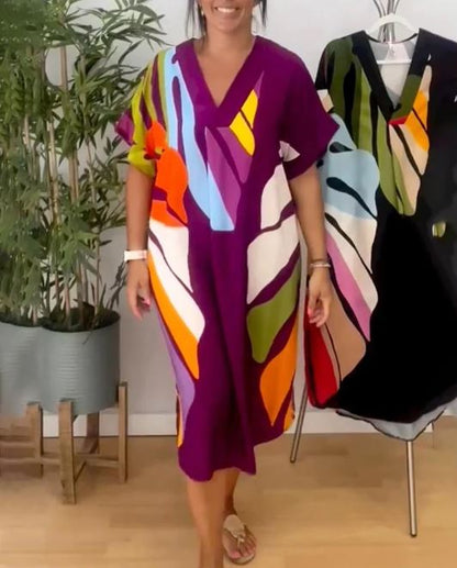 Robe décontractée à imprimé feuilles colorées - 💖 SPÉCIAL FÊTE DES MÈRES 👩‍🦳