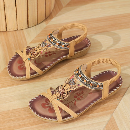 Sandales Plates Femme Confortables En Cuir Perlé