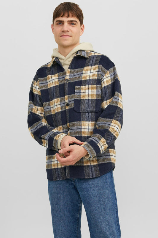 Chemise JORZAC CHECK OVERSHIRT LS SN Bleu Marine/Camel