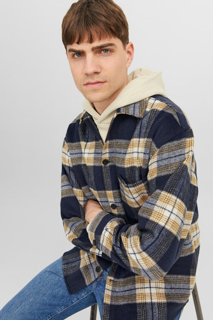 Chemise JORZAC CHECK OVERSHIRT LS SN Bleu Marine/Camel