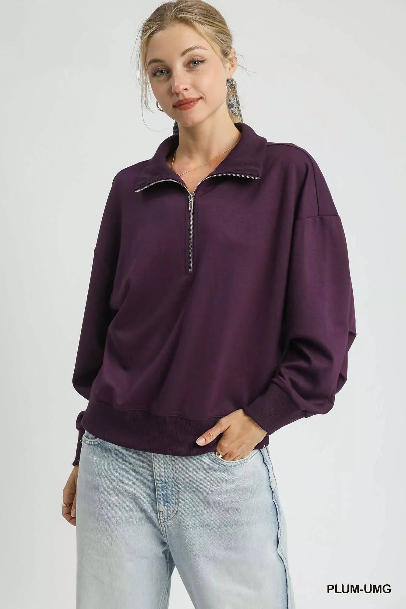 Sweat-shirt décontracté confortable à demi-fermeture éclair