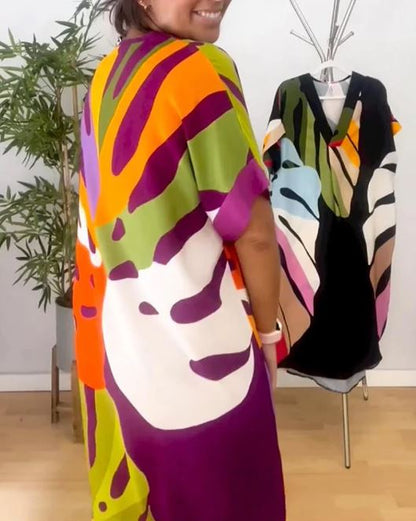 Robe décontractée à imprimé feuilles colorées - 💖 SPÉCIAL FÊTE DES MÈRES 👩‍🦳