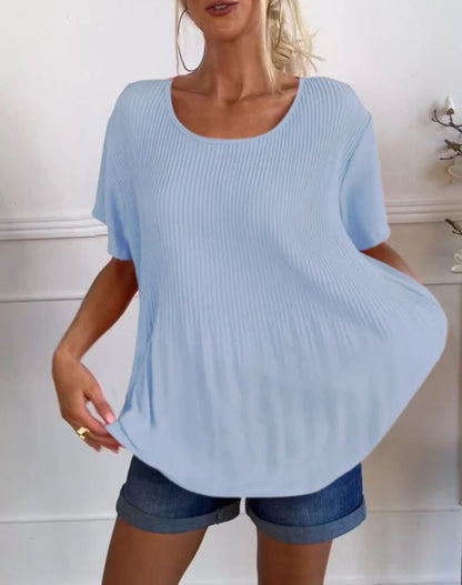 Blouse plissée col rond uni