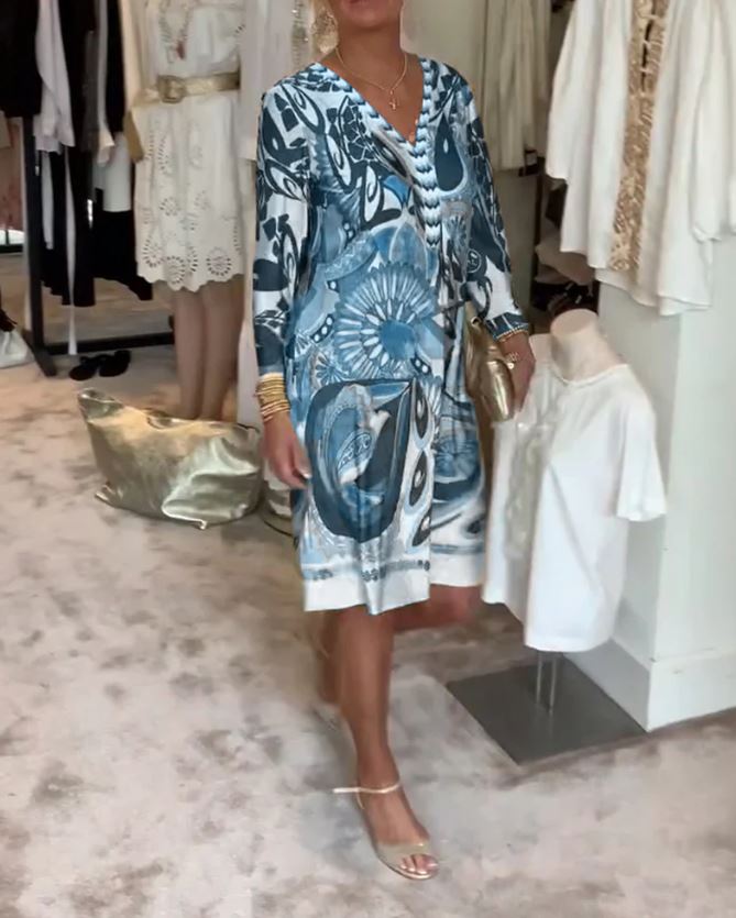 Robe décontractée à imprimé rétro et col en V - 💖 SPÉCIAL FÊTE DES MÈRES 👩‍🦳