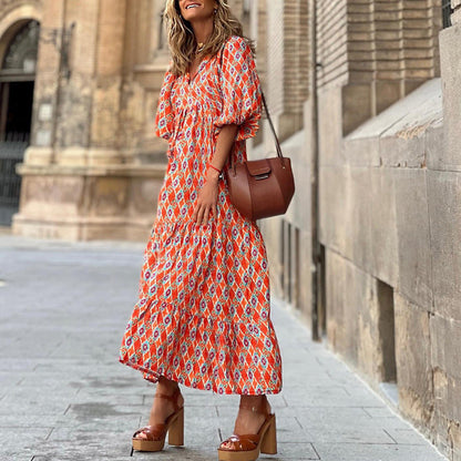Robe bohème vintage, élégante, décontractée.