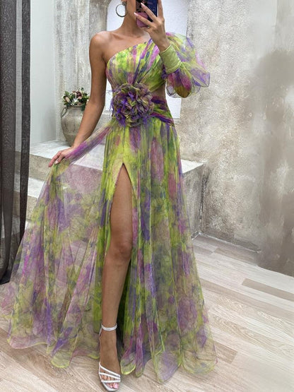 Robe Longue Asymétrique à Fleurs Kayla