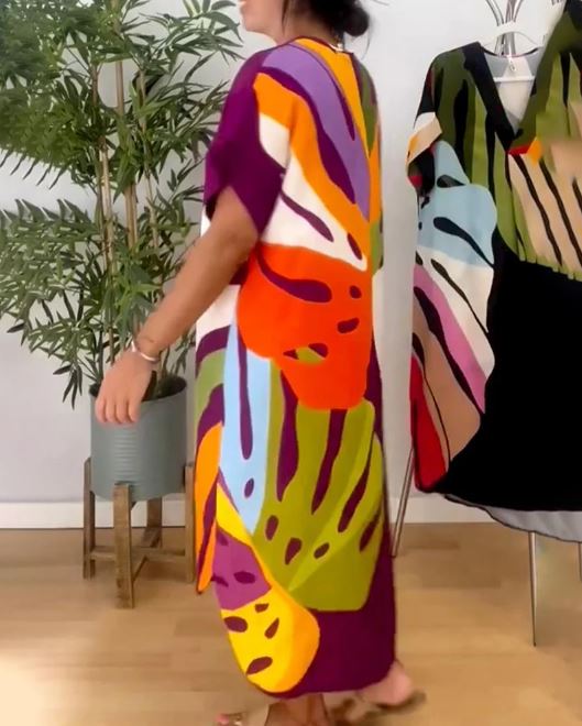 Robe décontractée à imprimé feuilles colorées - 💖 SPÉCIAL FÊTE DES MÈRES 👩‍🦳