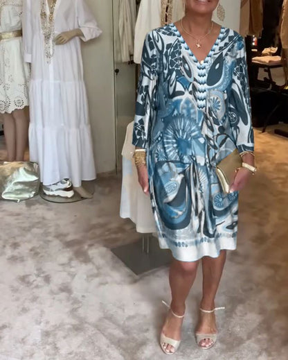 Robe décontractée à imprimé rétro et col en V - 💖 SPÉCIAL FÊTE DES MÈRES 👩‍🦳