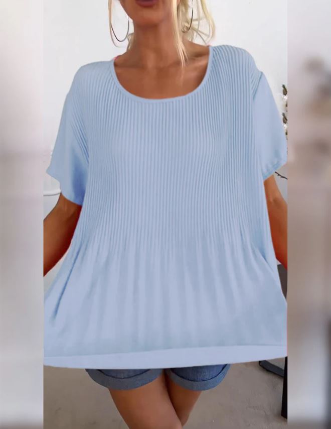 Blouse plissée col rond uni