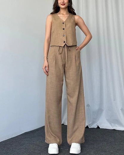 Ensemble deux pièces gilet décontracté de couleur unie
