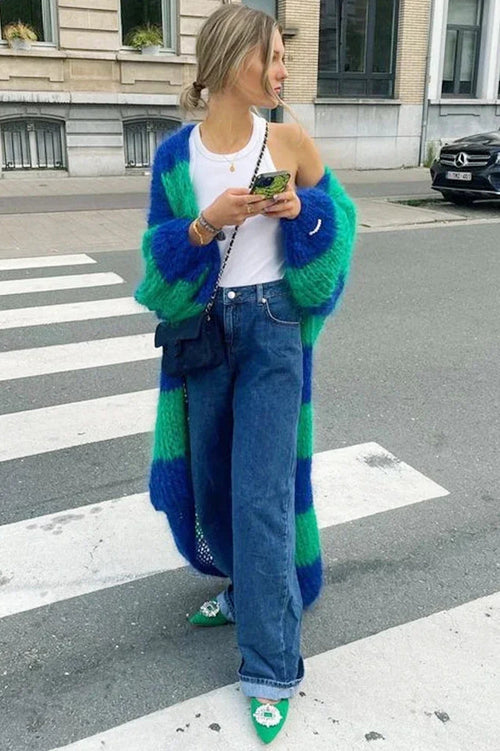 Cardigan tricoté surdimensionné à rayures confortable