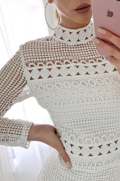 Robe Midi En Dentelle À Manches Longues Et Col Montant Femme