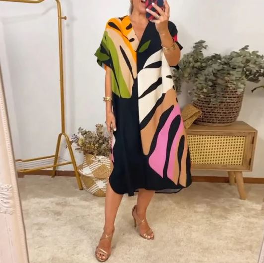 Robe décontractée à imprimé feuilles colorées - 💖 SPÉCIAL FÊTE DES MÈRES 👩‍🦳