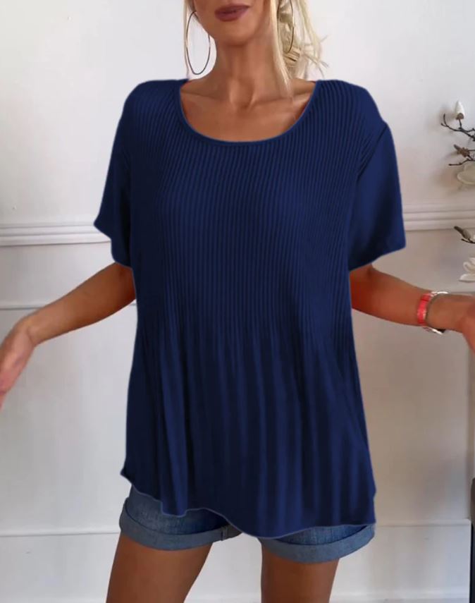 Blouse plissée col rond uni