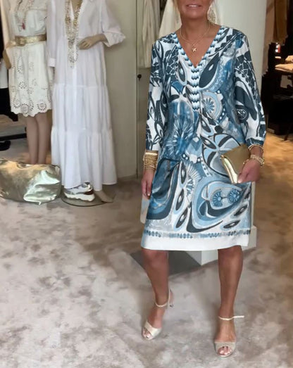 Robe décontractée à imprimé rétro et col en V - 💖 SPÉCIAL FÊTE DES MÈRES 👩‍🦳