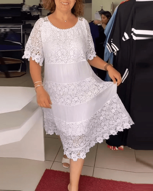 Gwenira™ - Robe Élégante Unie en Dentelle – Raffinement Subtil pour Toutes les Occasions
