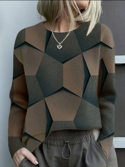 Pull en tricot confortable avec imprimés géométriques 3D audacieux