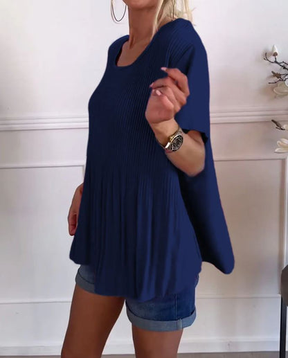 Blouse plissée col rond uni