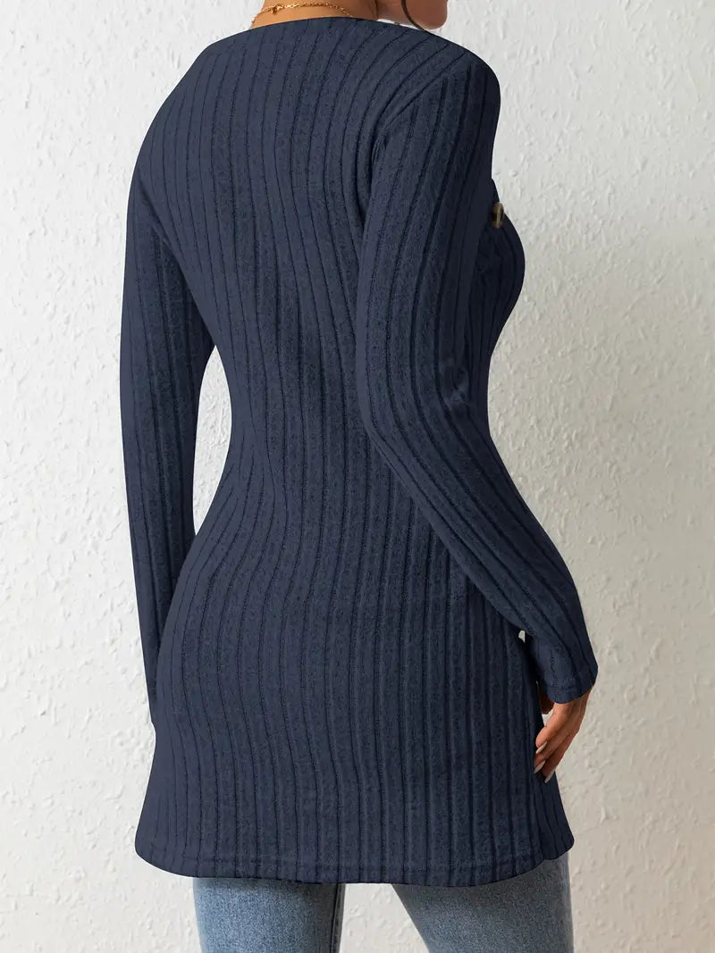 Top Asymétrique En Coton Avec Boutons et Côtes