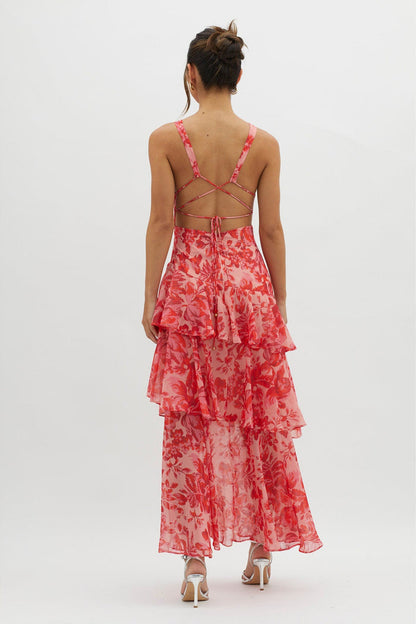 Robe Maxi à Volants Florale à Bretelles pour Brise d'Été