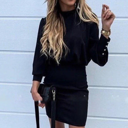 Robe Courte Élégante à Col Montant et Manches Bouffantes – Style Chic Moderne