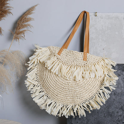 Sac d'épaule en fibre naturelle avec franges