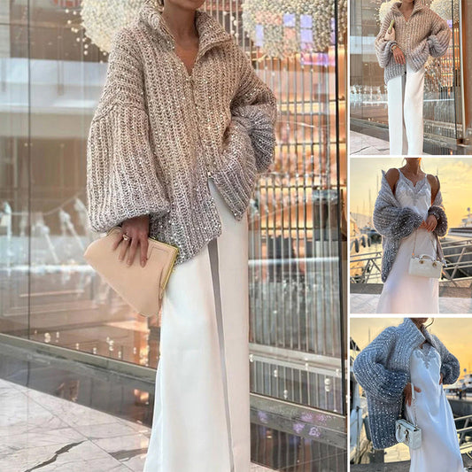 Cardigan en tricot scintillant avec sequins pailletés