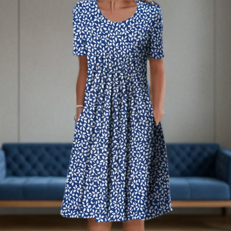 Robe ample à encolure ronde, manches trois-quarts et imprimé