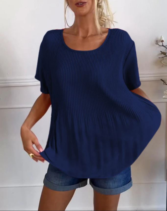 Blouse plissée col rond uni