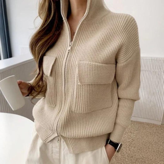 Veste Pull Zippée Confortable avec Poches pour Tenue Décontractée