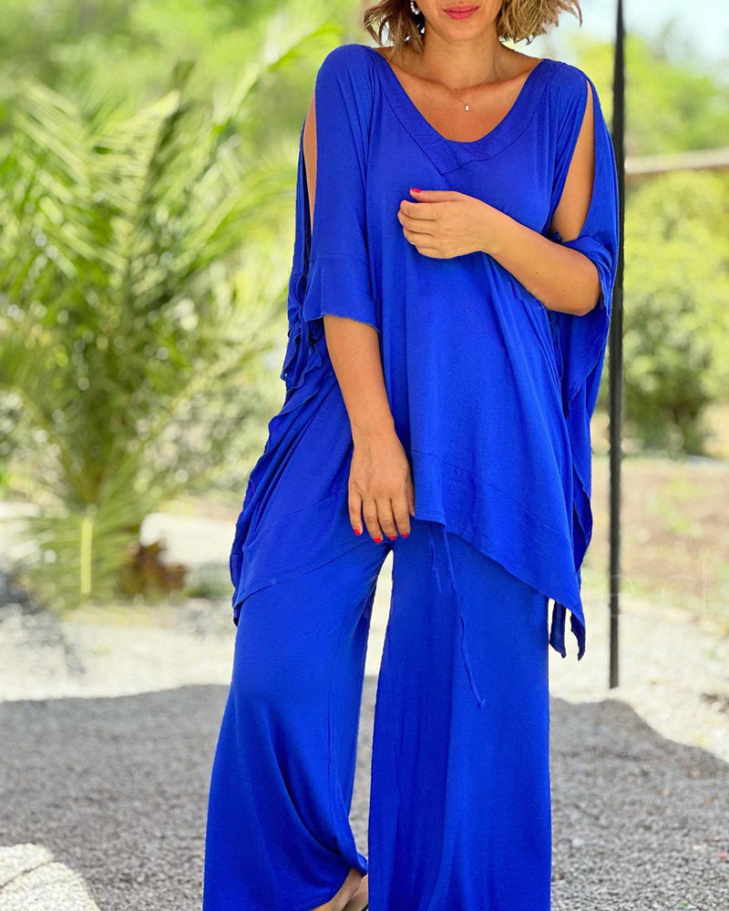 Ginevra™ - Ensemble décontracté deux pièces à décolleté en V et pantalon à jambes larges