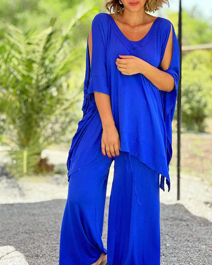 Ginevra™ - Ensemble décontracté deux pièces à décolleté en V et pantalon à jambes larges