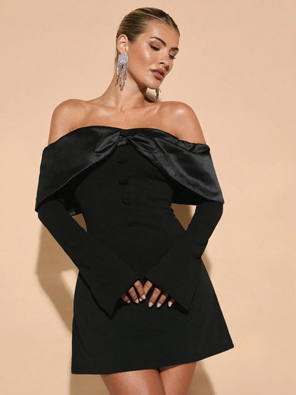 Robe Courte à Épaules Dénudées et Manches Longues pour Femme