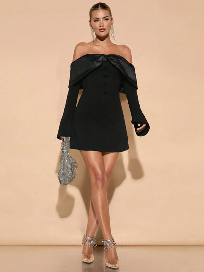 Robe Courte à Épaules Dénudées et Manches Longues pour Femme
