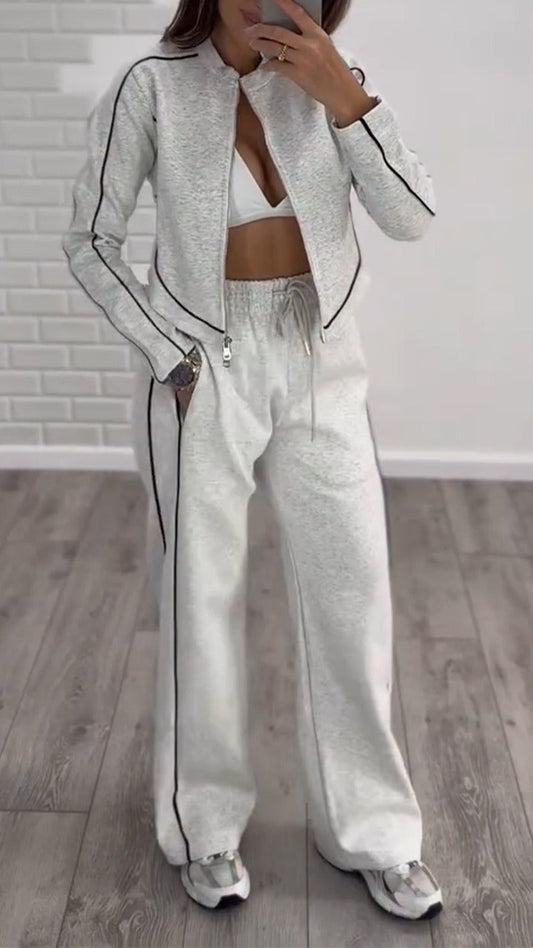 Ensemble décontracté veste et pantalon à fermeture éclair